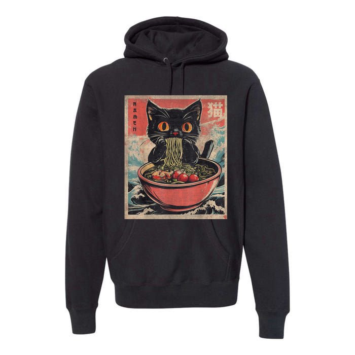 Cat Ramen Japanese Funny Graphic Tees Kawaii Cat Anime Gifts Premium Hoodie