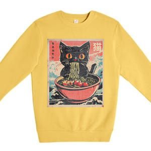 Cat Ramen Japanese Funny Kawaii Cat Anime Cute Premium Crewneck Sweatshirt