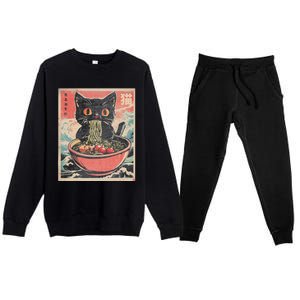 Cat Ramen Japanese Funny Kawaii Cat Anime Cute Premium Crewneck Sweatsuit Set