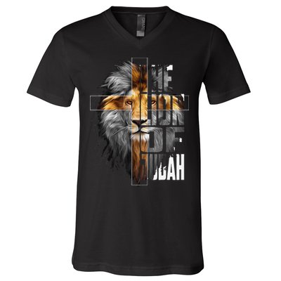 Christian Religious Jesus The Lion Of Judah Easter Yeshua V-Neck T-Shirt