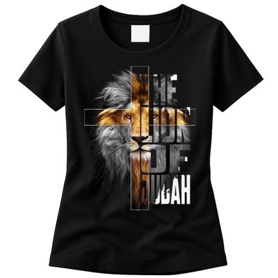 Christian Religious Jesus The Lion Of Judah Easter Yeshua Womens T-Shirt