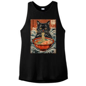 Cat Ramen Japanese Funny Graphic Tees Kawaii Cat Anime Ladies PosiCharge Tri-Blend Wicking Tank