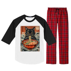 Cat Ramen Japanese Funny Graphic Tees Kawaii Cat Anime Raglan Sleeve Pajama Set