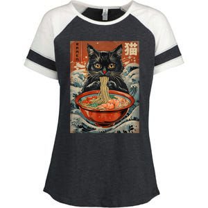 Cat Ramen Japanese Funny Graphic Tees Kawaii Cat Anime Enza Ladies Jersey Colorblock Tee