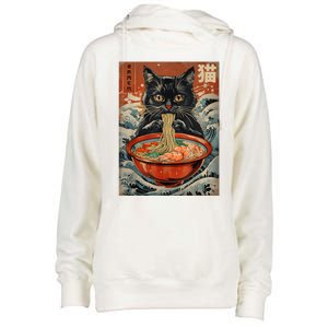 Cat Ramen Japanese Funny Graphic Tees Kawaii Cat Anime Womens Funnel Neck Pullover Hood