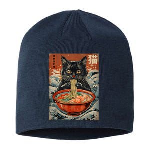 Cat Ramen Japanese Funny Graphic Tees Kawaii Cat Anime Sustainable Beanie