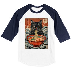 Cat Ramen Japanese Funny Graphic Tees Kawaii Cat Anime Baseball Sleeve Shirt