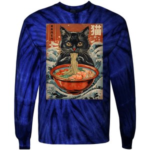 Cat Ramen Japanese Funny Graphic Tees Kawaii Cat Anime Tie-Dye Long Sleeve Shirt