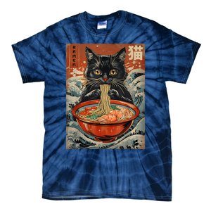 Cat Ramen Japanese Funny Graphic Tees Kawaii Cat Anime Tie-Dye T-Shirt