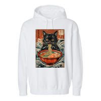 Cat Ramen Japanese Funny Graphic Tees Kawaii Cat Anime Garment-Dyed Fleece Hoodie