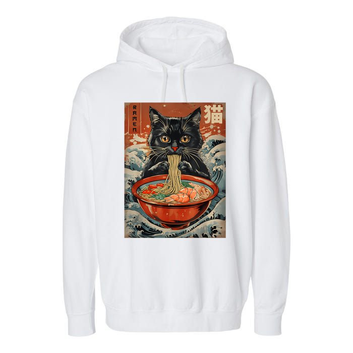 Cat Ramen Japanese Funny Graphic Tees Kawaii Cat Anime Garment-Dyed Fleece Hoodie