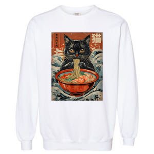 Cat Ramen Japanese Funny Graphic Tees Kawaii Cat Anime Garment-Dyed Sweatshirt