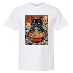 Cat Ramen Japanese Funny Graphic Tees Kawaii Cat Anime Garment-Dyed Heavyweight T-Shirt