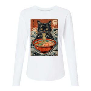 Cat Ramen Japanese Funny Graphic Tees Kawaii Cat Anime Womens Cotton Relaxed Long Sleeve T-Shirt