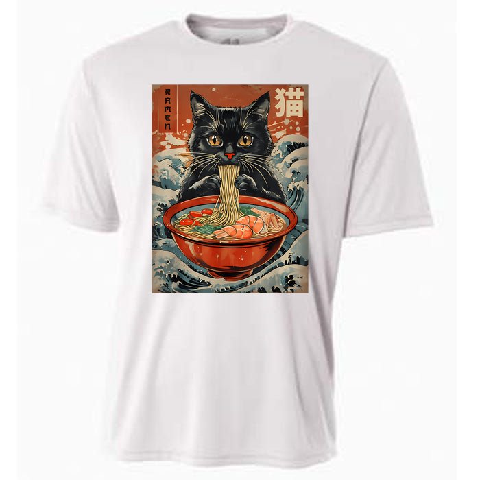 Cat Ramen Japanese Funny Graphic Tees Kawaii Cat Anime Cooling Performance Crew T-Shirt