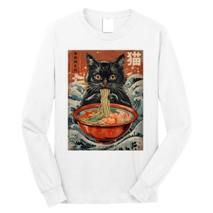 Cat Ramen Japanese Funny Graphic Tees Kawaii Cat Anime Long Sleeve Shirt