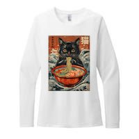 Cat Ramen Japanese Funny Graphic Tees Kawaii Cat Anime Womens CVC Long Sleeve Shirt