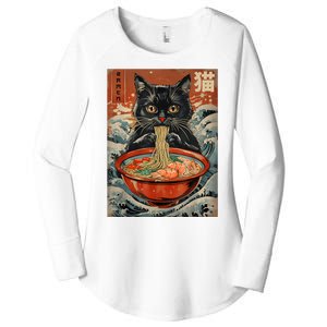 Cat Ramen Japanese Funny Graphic Tees Kawaii Cat Anime Women's Perfect Tri Tunic Long Sleeve Shirt