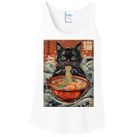 Cat Ramen Japanese Funny Graphic Tees Kawaii Cat Anime Ladies Essential Tank