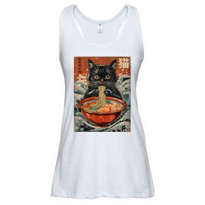 Cat Ramen Japanese Funny Graphic Tees Kawaii Cat Anime Ladies Essential Flowy Tank