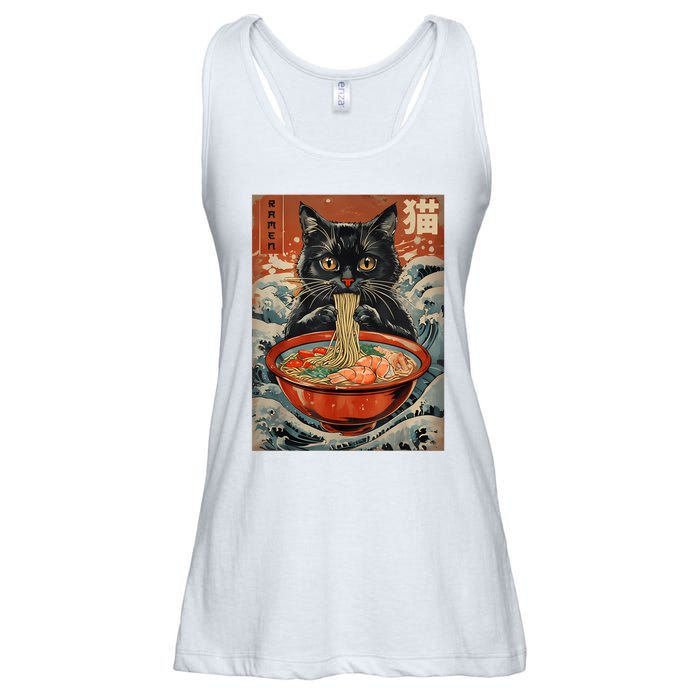 Cat Ramen Japanese Funny Graphic Tees Kawaii Cat Anime Ladies Essential Flowy Tank