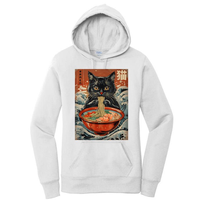 Cat Ramen Japanese Funny Graphic Tees Kawaii Cat Anime Women's Pullover Hoodie