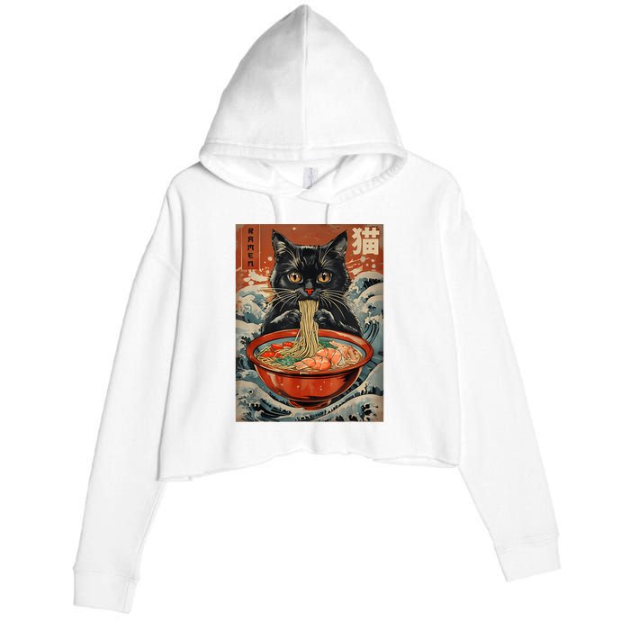 Cat Ramen Japanese Funny Graphic Tees Kawaii Cat Anime Crop Fleece Hoodie