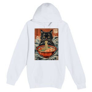 Cat Ramen Japanese Funny Graphic Tees Kawaii Cat Anime Premium Pullover Hoodie