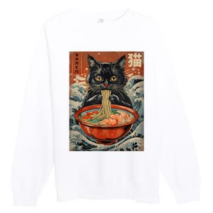 Cat Ramen Japanese Funny Graphic Tees Kawaii Cat Anime Premium Crewneck Sweatshirt