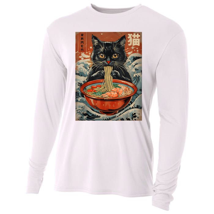 Cat Ramen Japanese Funny Graphic Tees Kawaii Cat Anime Cooling Performance Long Sleeve Crew