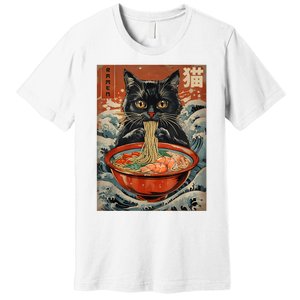 Cat Ramen Japanese Funny Graphic Tees Kawaii Cat Anime Premium T-Shirt