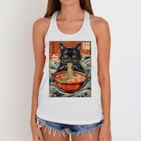 Cat Ramen Japanese Funny Graphic Tees Kawaii Cat Anime Women's Knotted Racerback Tank