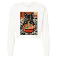 Cat Ramen Japanese Funny Graphic Tees Kawaii Cat Anime Cropped Pullover Crew