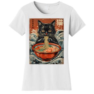 Cat Ramen Japanese Funny Graphic Tees Kawaii Cat Anime Women's T-Shirt