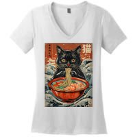 Cat Ramen Japanese Funny Graphic Tees Kawaii Cat Anime Women's V-Neck T-Shirt