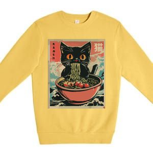 Cat Ramen Japanese Funny Graphic Tees Kawaii Cat Anime Gifts Premium Crewneck Sweatshirt