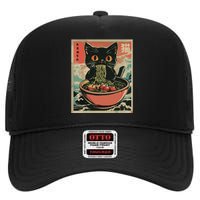 Cat Ramen Japanese Funny Graphic Tees Kawaii Cat Anime Gifts High Crown Mesh Back Trucker Hat