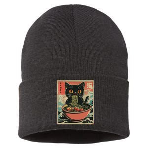 Cat Ramen Japanese Funny Graphic Tees Kawaii Cat Anime Gifts Sustainable Knit Beanie