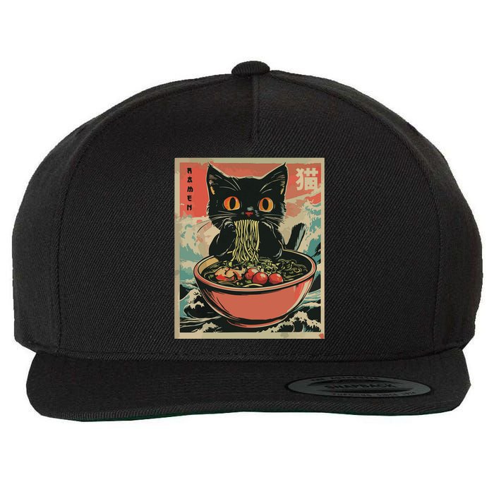 Cat Ramen Japanese Funny Graphic Tees Kawaii Cat Anime Gifts Wool Snapback Cap