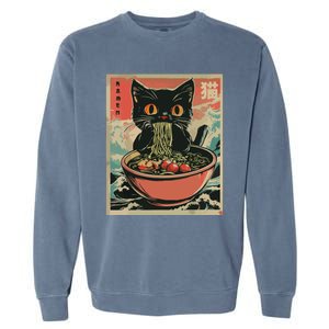 Cat Ramen Japanese Funny Graphic Tees Kawaii Cat Anime Gifts Garment-Dyed Sweatshirt