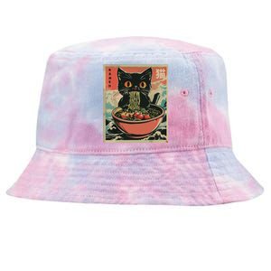 Cat Ramen Japanese Funny Graphic Tees Kawaii Cat Anime Gifts Tie-Dyed Bucket Hat