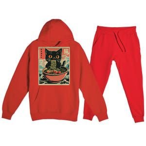 Cat Ramen Japanese Funny Graphic Tees Kawaii Cat Anime Gifts Premium Hooded Sweatsuit Set