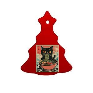 Cat Ramen Japanese Funny Graphic Tees Kawaii Cat Anime Gifts Ceramic Tree Ornament