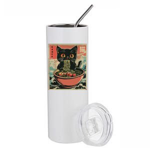 Cat Ramen Japanese Funny Graphic Tees Kawaii Cat Anime Gifts Stainless Steel Tumbler