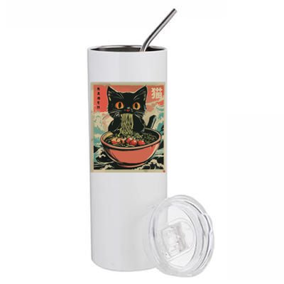 Cat Ramen Japanese Funny Graphic Tees Kawaii Cat Anime Gifts Stainless Steel Tumbler