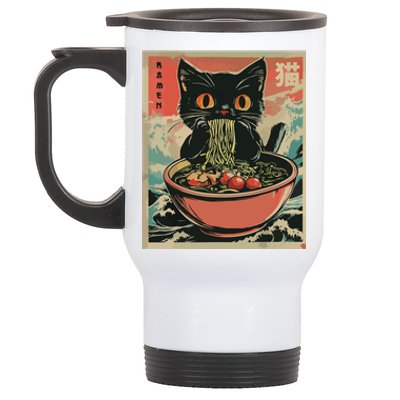 Cat Ramen Japanese Funny Graphic Tees Kawaii Cat Anime Gifts Stainless Steel Travel Mug