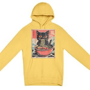 Cat Ramen Japanese Funny Graphic Tees Kawaii Cat Anime Gifts Premium Pullover Hoodie