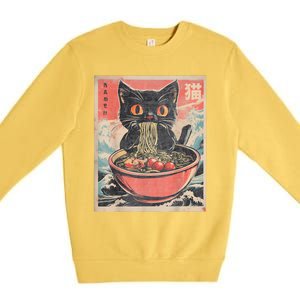 Cat Ramen Japanese Funny Graphic Tees Kawaii Cat Anime Gifts Premium Crewneck Sweatshirt