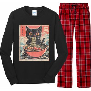 Cat Ramen Japanese Funny Graphic Tees Kawaii Cat Anime Gifts Long Sleeve Pajama Set