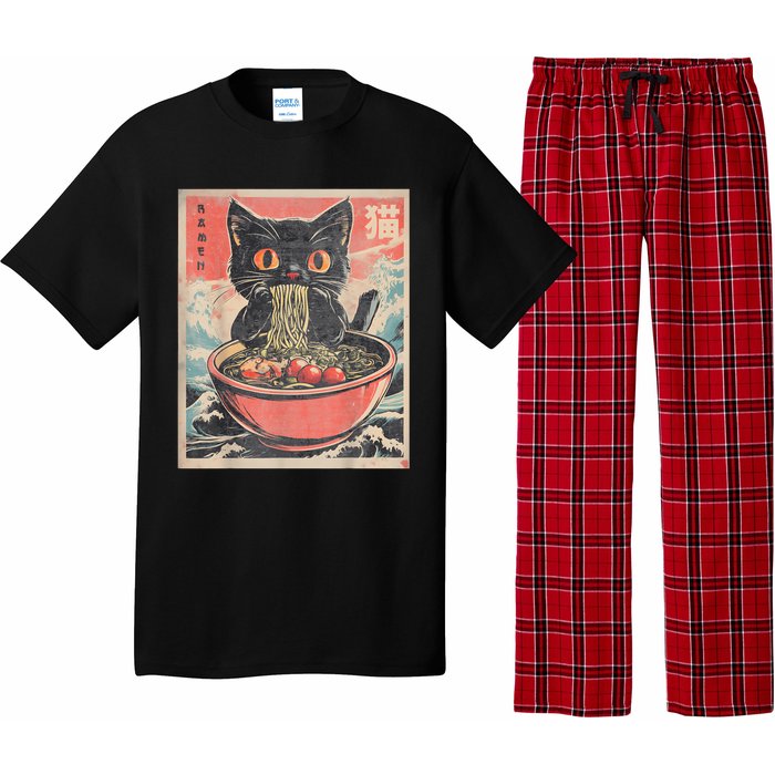 Cat Ramen Japanese Funny Graphic Tees Kawaii Cat Anime Gifts Pajama Set